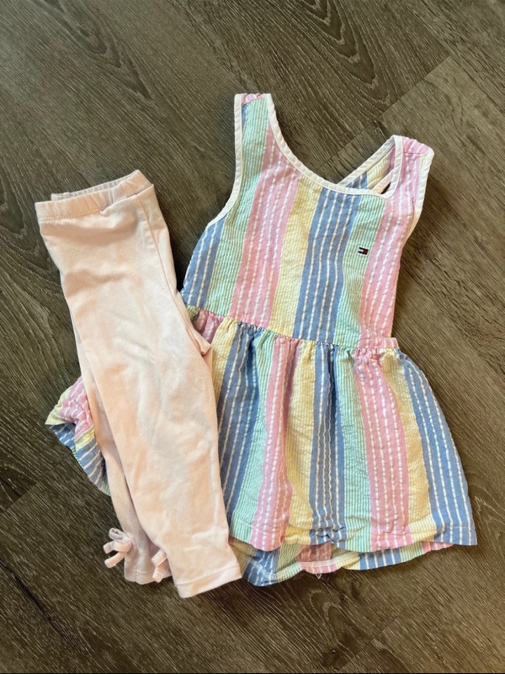 Tommy Hilfiger Pastel Striped Sundress with Light Pink Leggings